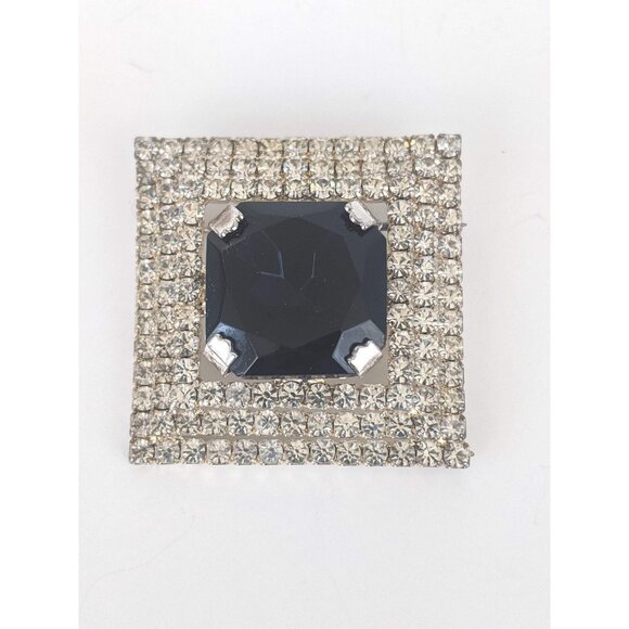 Elegant Square Black Brooch surrounded by Rhinestones Brooch with Black - Picture 3 of 10